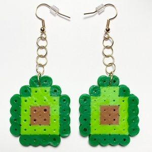 Handmade Perler Bead Green/Brown Avocado Earrings. New